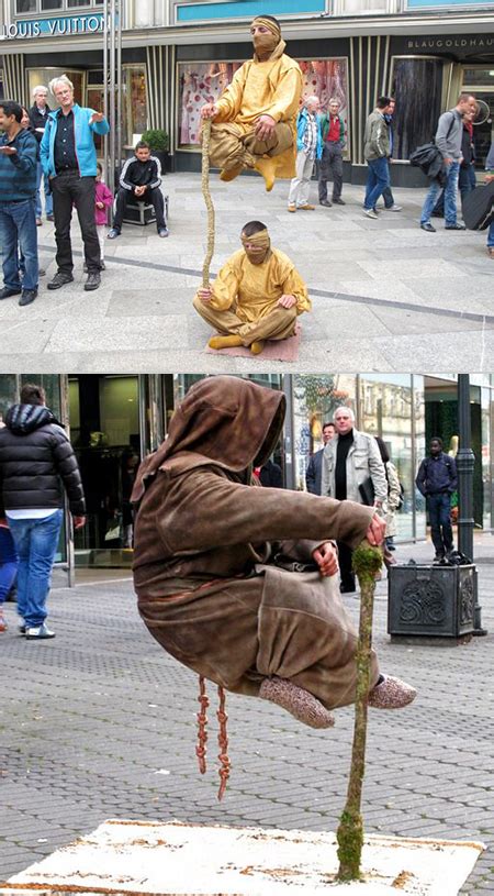 how do street performers levitate on a cane